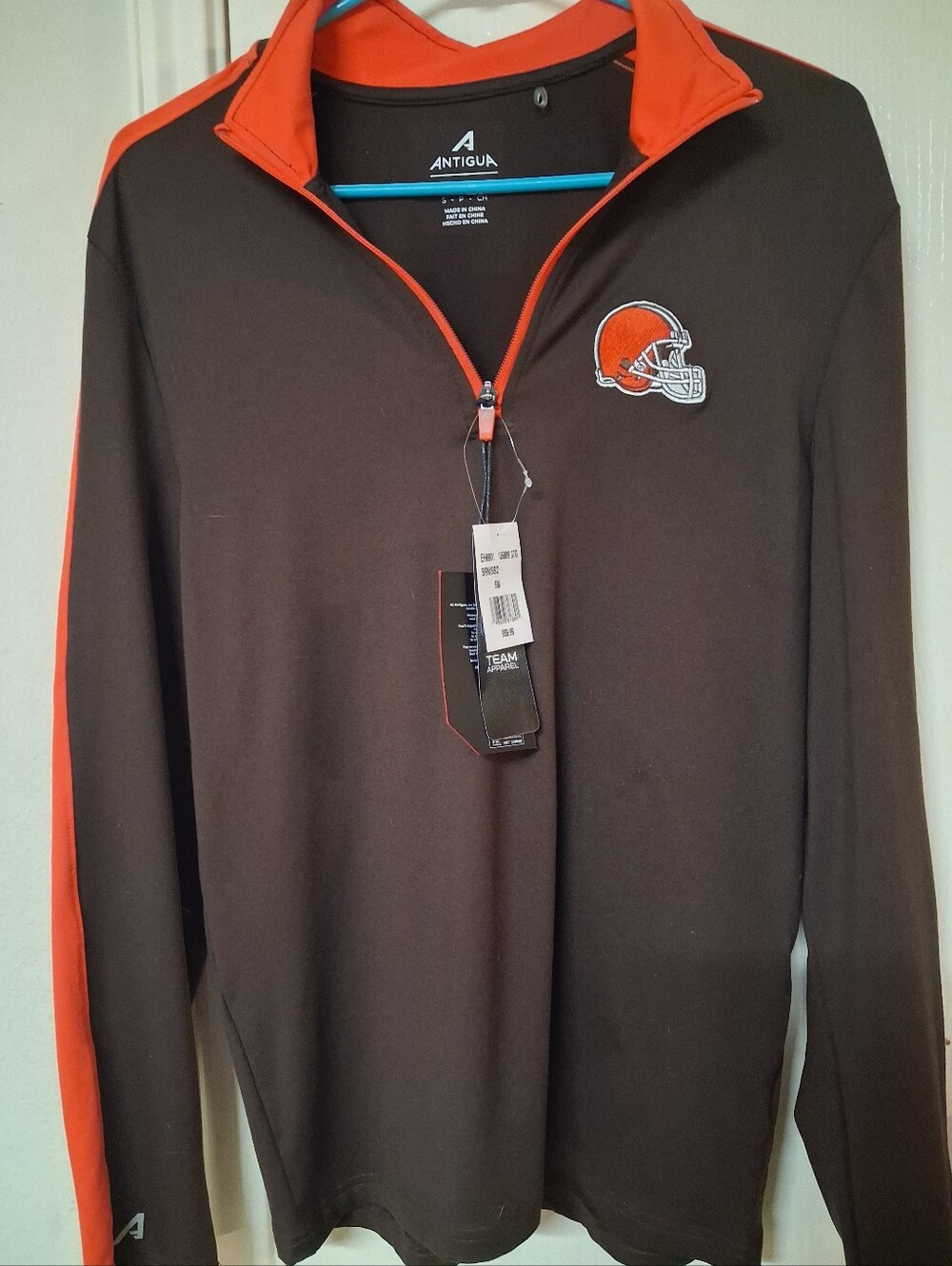 CLEVELAND BROWNS NFL ANTIGUA BROWN PREMIUM 1/4 ZIP PULLOVER MENS SMALL